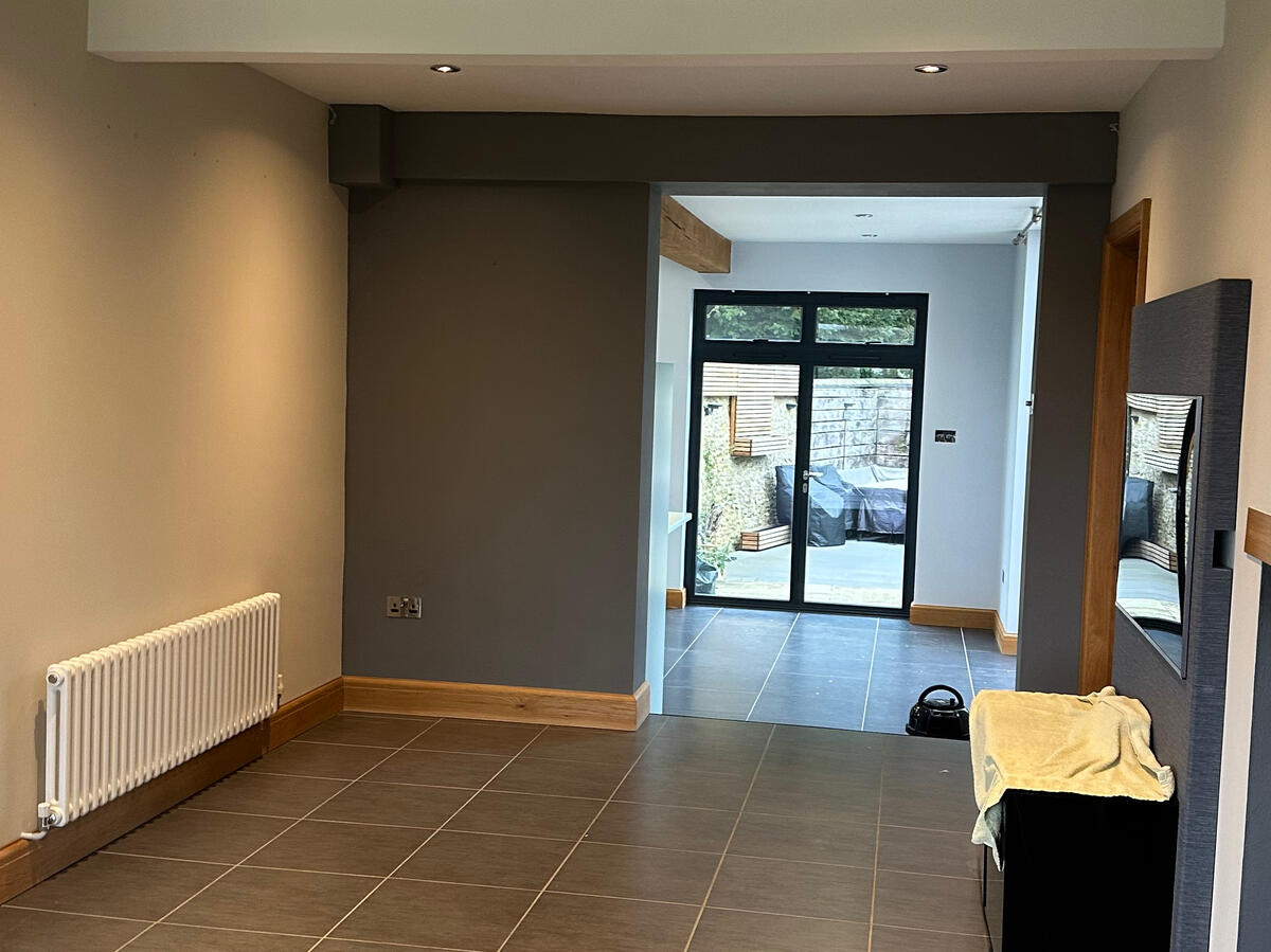 Residential living room and kitchen in Buckingham painted and decorated